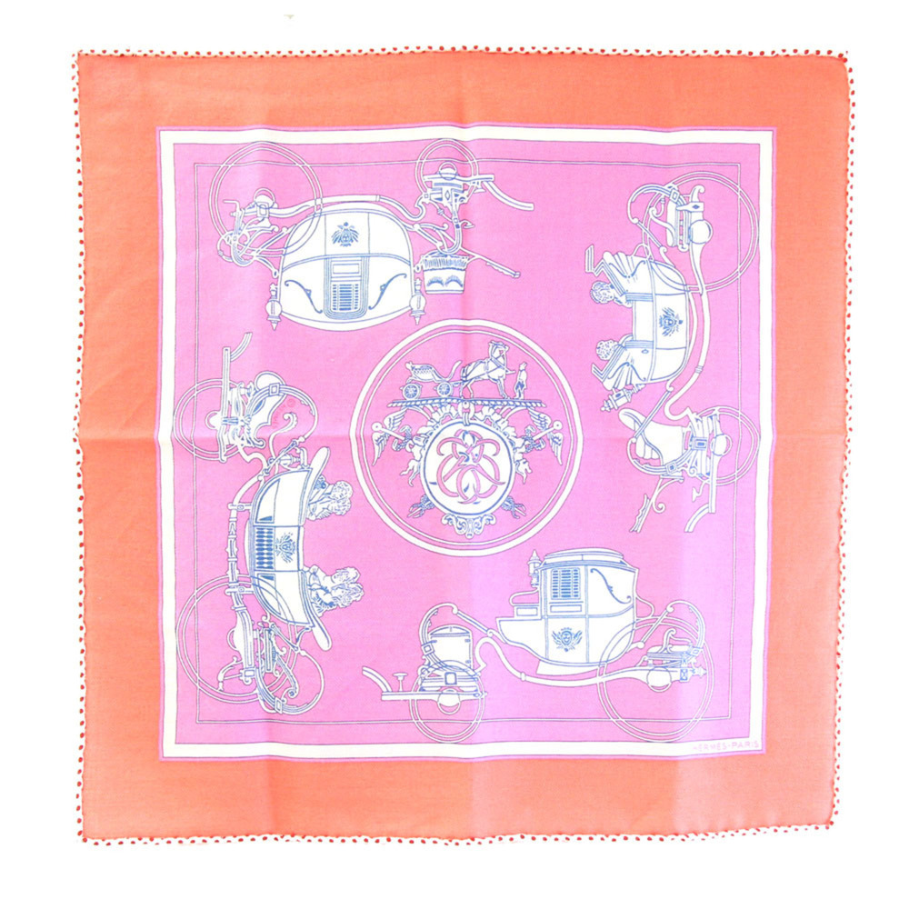 Hermes Scarf Muffler Gavroche Ex-Libris H741063 Salmon Rose Bonbon Ankle Cash...